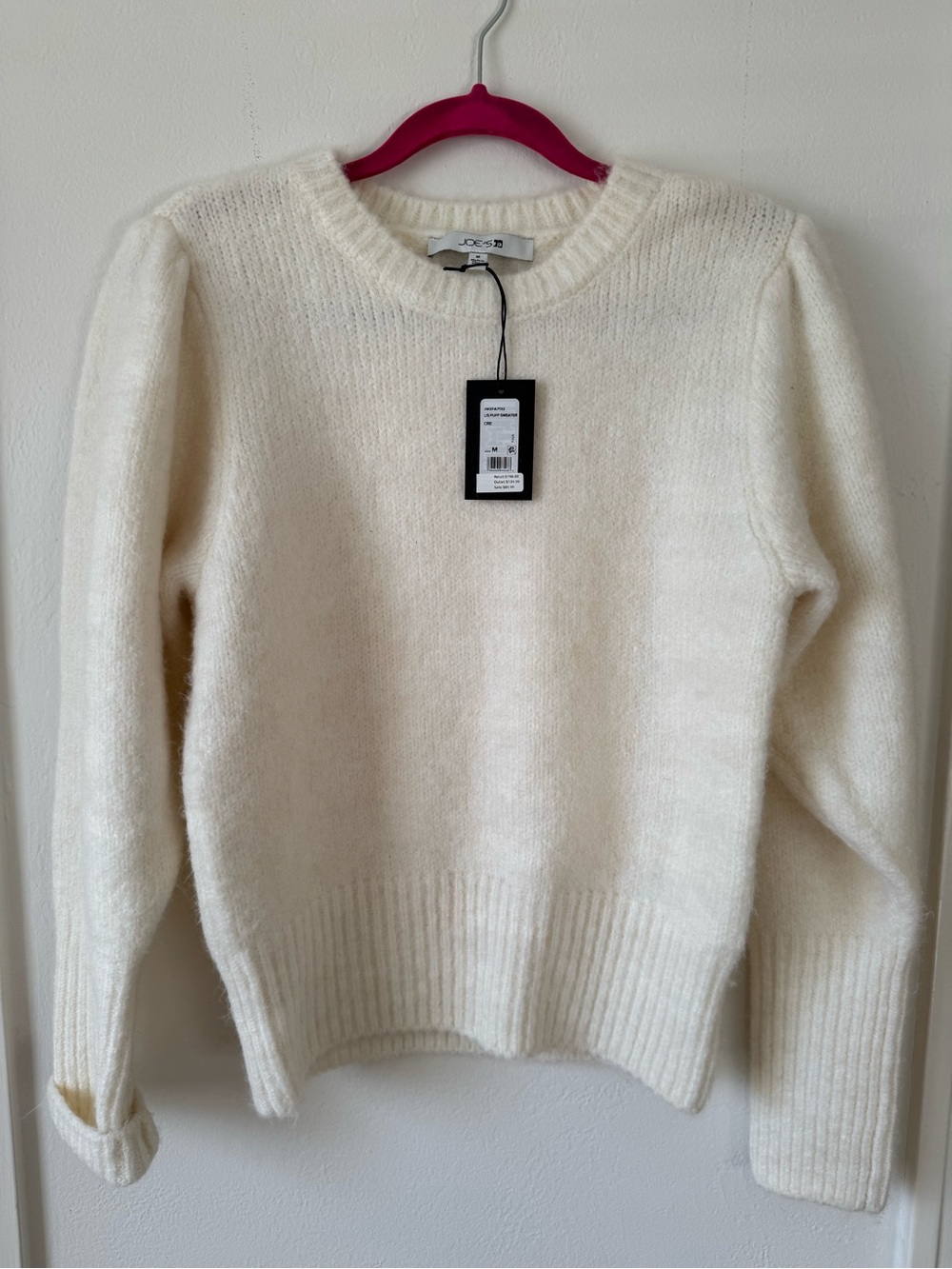 Joes PuffSleeve, cream Crewneck Knit Sweater - NWT